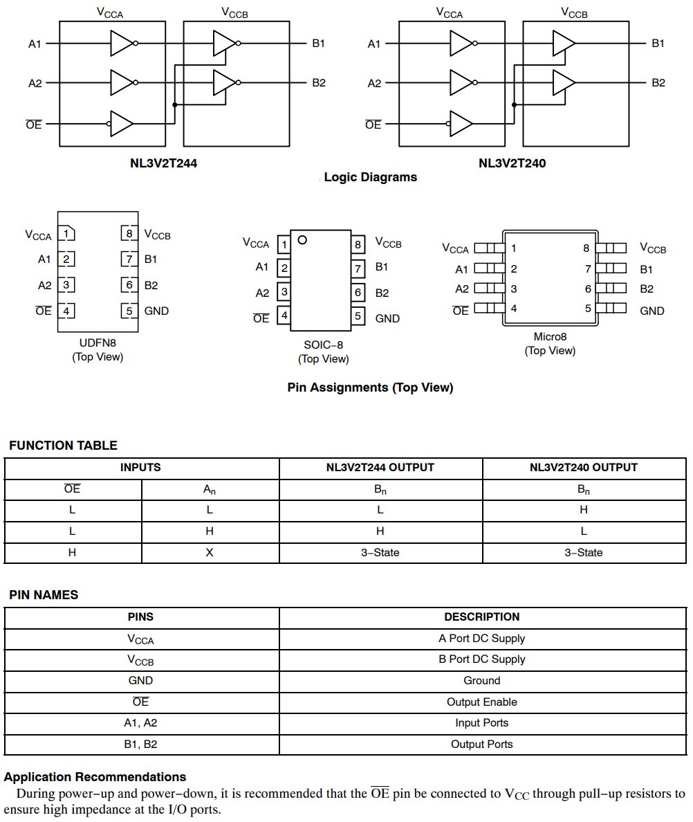 onsemi NL3V2T240 / NL3V2T244 Voltage Level Translators